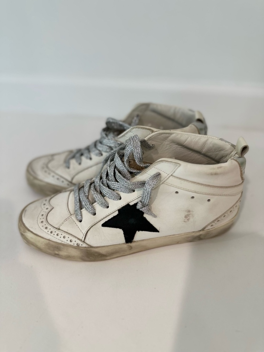 Golden Goose Cream and Black Wingtip Sneakers with Silver Laces - Picture 2 of 6